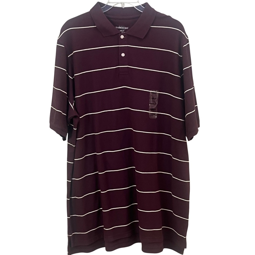 Harbor‎ Bay Burgundy Striped Short Sleeve Performance Shirt Size 3XLT NWT